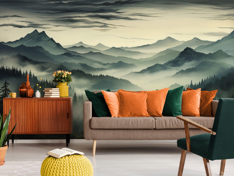 Papier Peint Paysage - Forêt Et Montagnes