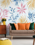 Papier Peint Art & Déco - Floral Bleu Rose Et Blanc