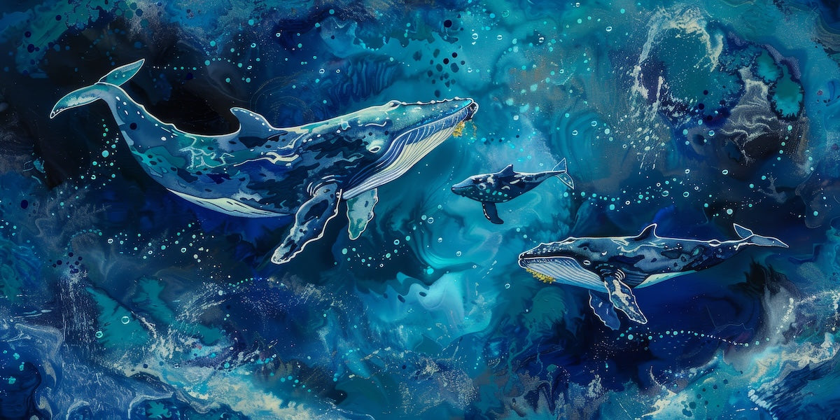 Papier peint animaux - baleines bleues en pleine mer