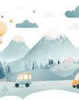 Papier peint enfants - petits camions et sapins pastel