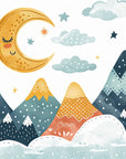 Papier peint enfants - croissants de lune et montagnes graphiques