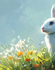 Papier peint animaux - petit lapin blanc dans un champ fleuri
