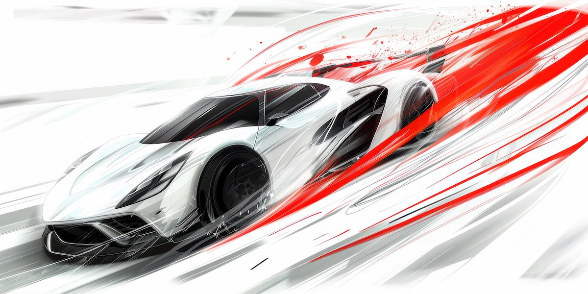 Papier peint voitures - bolide de course futuriste blanc et rouge