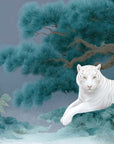 Papier peint animaux - tigre blanc couché dans une forêt de bambous bleus