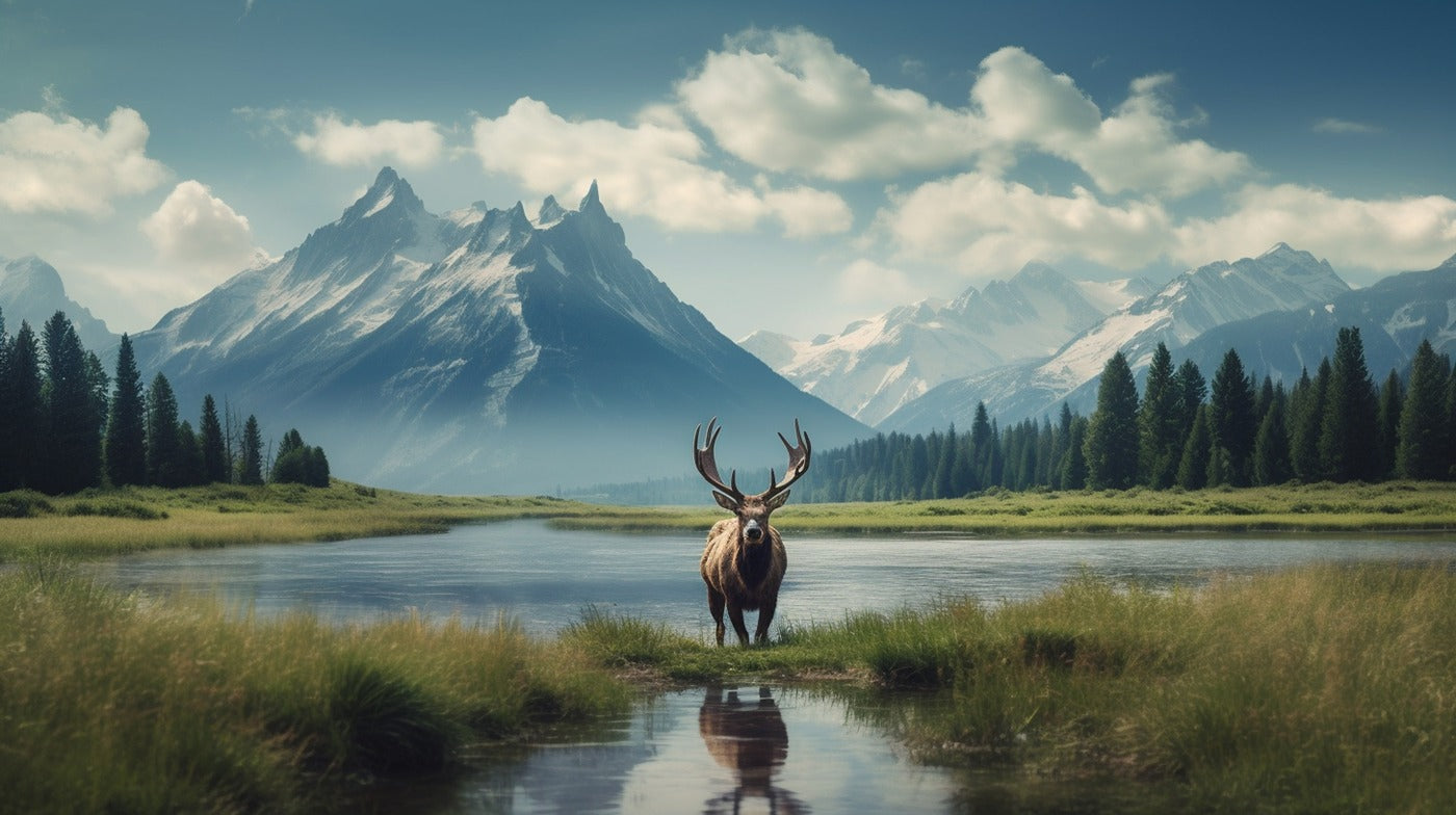 Papier Peint Paysage - Cerf dans l'eau