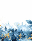Papier peint fleuri - feuillage bleu et or aquarelle