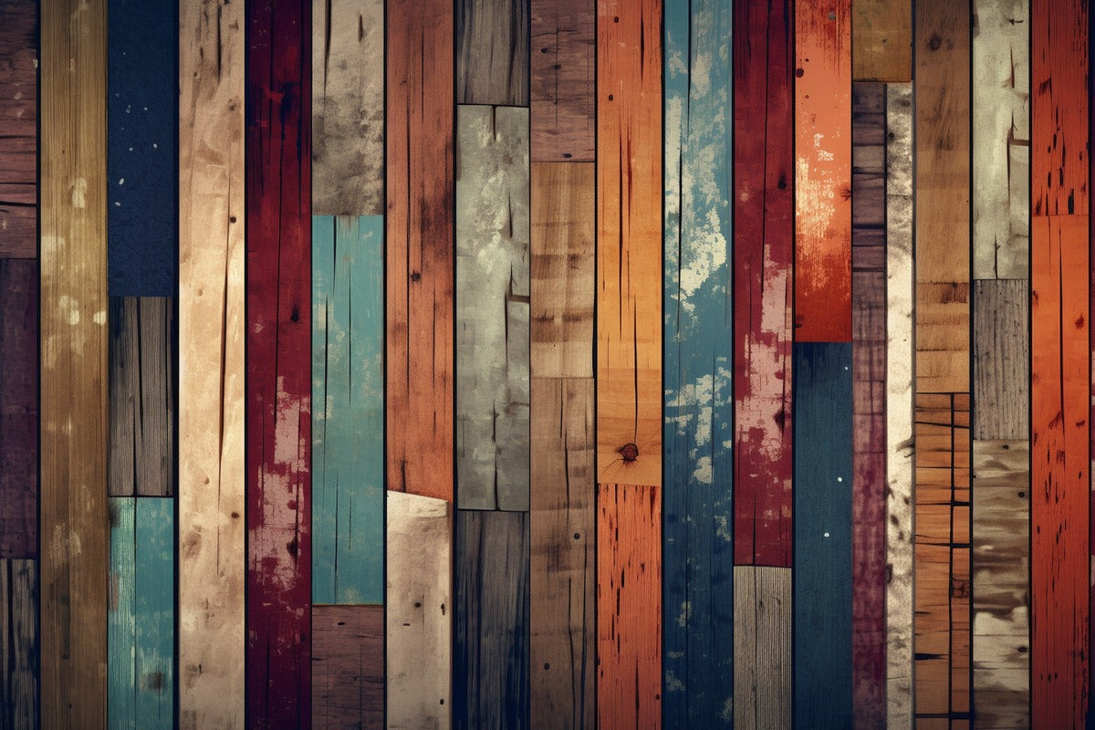 Papier Peint Vintage - Planches De Bois Colorées