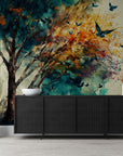 Papier Peint Abstrait - Arbres Et Papillons