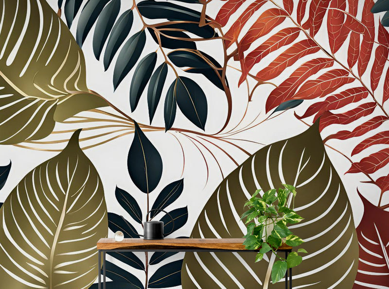 Papier Peint Exotique - Feuillage Tropical Stylisé