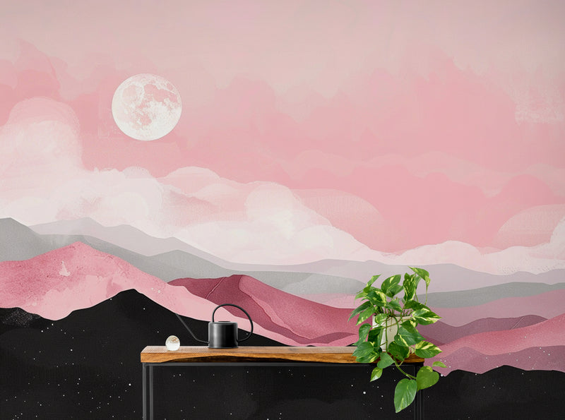 Papier Peint Abstrait - Montagnes Roses