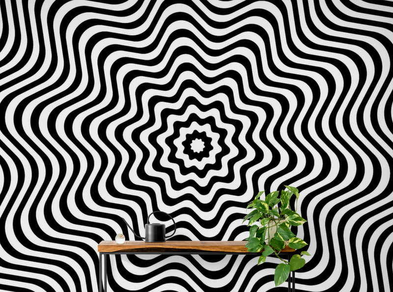 Papier Peint Géométrique - Tourbillon Noir