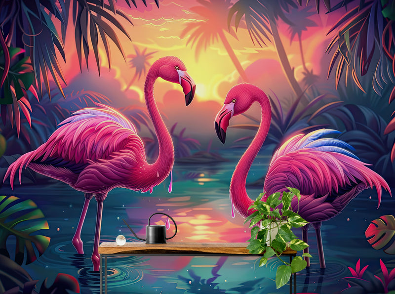 Papier Peint Enfant - Flamants Roses Dans L’eau