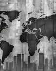Papier Peint Art & Déco - Carte Du Monde Noir Et Gris